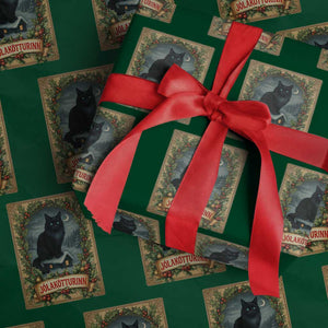 Nordic Christmas Cat Wrapping Paper Roll Jolakotturinn Yule Cat Icelandic TS11 Green Print Your Wear