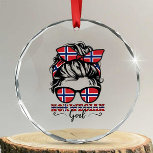 Norway Messy Bun Girl Norwegian Flag Crystal Glass Ornament TS14 Transparent Glass 3'' Circle Print Your Wear