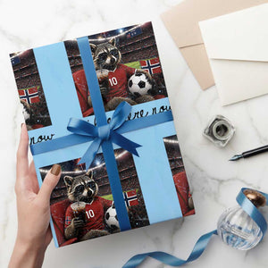 Norway Soccer Football Fan Norge Norwegian Flag Wrapping Paper Roll Funny Raccoon I Live Here Now TS14 Light Blue Print Your Wear