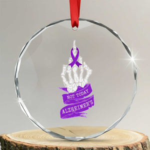 Not Today Alzheimers Crystal Glass Ornament Funny Skeleton Middle Finger Purple Ribbon