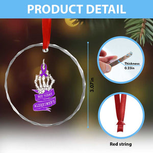 Not Today Alzheimers Crystal Glass Ornament Funny Skeleton Middle Finger Purple Ribbon