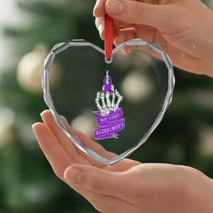 Not Today Alzheimers Heart Crystal Glass Ornament Funny Skeleton Middle Finger Purple Ribbon