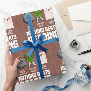 Nothing Beats Reading Wrapping Paper Roll Rock Paper Scissors Read Book Lovers TS02 Mocha Print Your Wear