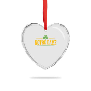 Notre Dame Heart Crystal Glass Ornament Vintage Varsity Sports IN State Gold Shamrock