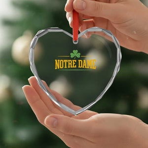 Notre Dame Heart Crystal Glass Ornament Vintage Varsity Sports IN State Gold Shamrock