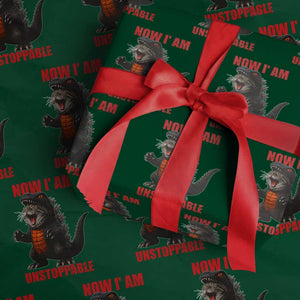 Now I Am Unstoppable Wrapping Paper Roll Funny Cat Japanese Anime Kawaii TS14 Green Print Your Wear