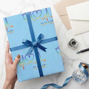 Nurse Heartbeat Rainbow Heart LGBTQ Pride Wrapping Paper Roll Medical Professional Support TS12 Light Blue Print Your Wear
