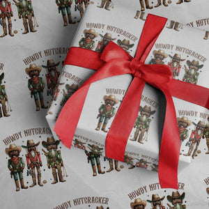 Nutcracker Cowboy Christmas Western Country Howdy Wrapping Paper Roll TS14 White Print Your Wear