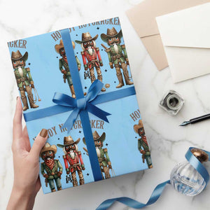 Nutcracker Cowboy Christmas Western Country Howdy Wrapping Paper Roll TS14 Light Blue Print Your Wear