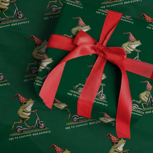 Off To Commit Dad Foolery Wrapping Paper Roll Funny Daddy Frog Scooter Fathers Day TS11 Green Print Your Wear