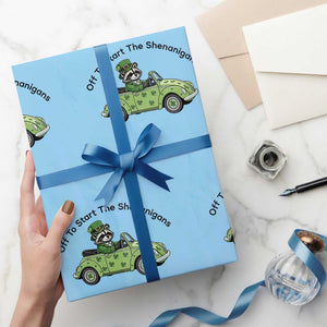Off To Start The Shenanigans Wrapping Paper Roll Funny Irish Raccoon TS12 Light Blue Print Your Wear