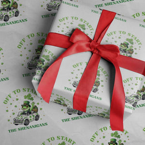 Off To Start The Shenanigans Wrapping Paper Roll St Patricks Day Frog TS12 White Print Your Wear