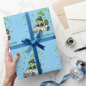 Off To Start The Shenanigans Wrapping Paper Roll St Patricks Day Frog TS12 Light Blue Print Your Wear