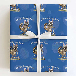 Off To The Egg Hunt Wrapping Paper Roll Funny Easter Raccoon TS14 Royal Blue Print Your Wear