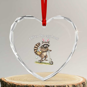 Off To The Egg Hunt Heart Crystal Glass Ornament Funny Easter Raccoon TS14 Transparent Glass 3'' Heart Print Your Wear