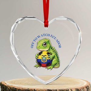 Off To Watch Ecuador Heart Crystal Glass Ornament Funny Ecuador Iguana Soccer Fan Gift