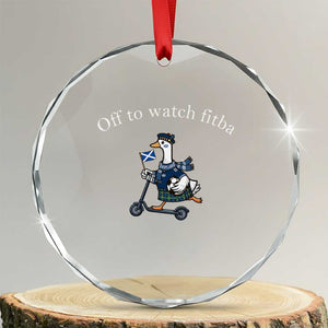 Off To Watch Fitba Crystal Glass Ornament Funny Scottish Goose Riding Scooter Football Fan