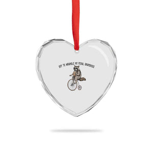 Off To Wranglin My Feral Grandkids Heart Crystal Glass Ornament Funny Raccoon Grandpa Father's Day Gift