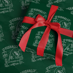 O'Fishally 20 Years Old Wrapping Paper Roll Funny Fisherman Birthday Graphic
