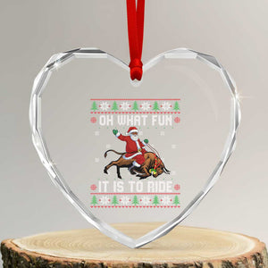 Oh What Fun It Is To Ride Heart Crystal Glass Ornament Black Santa Bull Rider Ugly Christmas Gift TS12 Transparent Glass 3'' Heart Print Your Wear