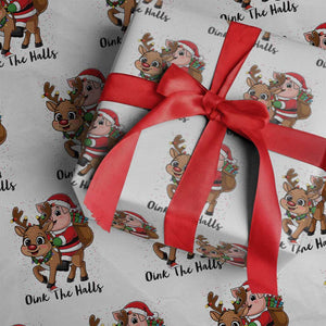 Oink The Halls Wrapping Paper Roll Pig Christmas Farm Life Gift TS12 White Print Your Wear