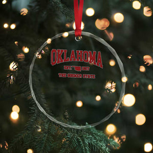 Oklahoma The Sooner State Sports Throwback Design Jersey Style Crystal Glass Ornament