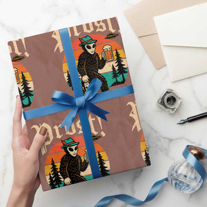 Oktoberfest Bigfoot Alien Beer Wrapping Paper Roll Retro German Sasquatch Beer TS10 Mocha Print Your Wear