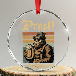 Oktoberfest Bigfoot Crystal Glass Ornament Vintage German Sasquatch Drinking Prost Lederhose TS10 Transparent Glass 3'' Circle Print Your Wear