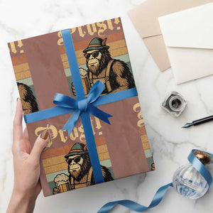 Oktoberfest Bigfoot Wrapping Paper Roll Vintage German Sasquatch Drinking Prost Lederhose TS10 Mocha Print Your Wear