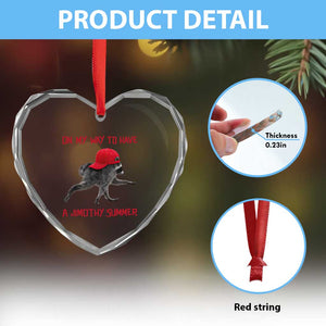 On My Way To Have A Jimothy Summer Heart Crystal Glass Ornament Funny Viral Seattle Raccoon Wearing Red Cap