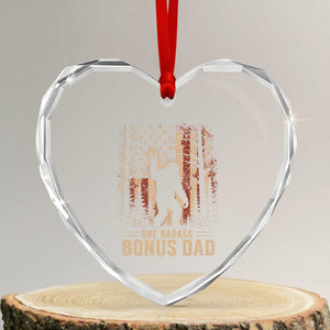 One Badass Bonus Dad Heart Crystal Glass Ornament Vintage Bigfoot Stepdad American Flag