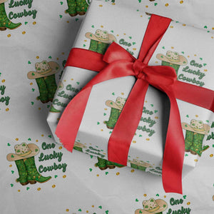 One Lucky Cowboy Wrapping Paper Roll Western Irish Cowboy St Patrick Day TS14 White Print Your Wear