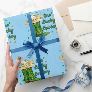One Lucky Cowboy Wrapping Paper Roll Western Irish Cowboy St Patrick Day TS14 Light Blue Print Your Wear