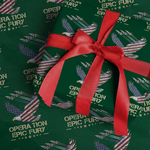 Operation Epic Fury American Eagle Flag Wrapping Paper Roll Jet Flyover USA Freedom TS02 Green Print Your Wear