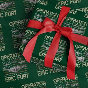 Operation Epic Fury Camo American Flag Wrapping Paper Roll B12 Spirit Stealth Bomber Formation Patriotic Air Power TS02 Green Print Your Wear