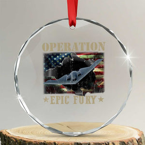 Operation Epic Fury Crystal Glass Ornament Military Bomber Jet American Flag TS11 Transparent Glass 3'' Circle Print Your Wear