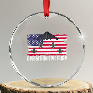 Operation Epic Fury Fighter Jet Formation American Flag Crystal Glass Ornament B12 Spirit USA Strength and Freedom TS02 Transparent Glass 3'' Circle Print Your Wear