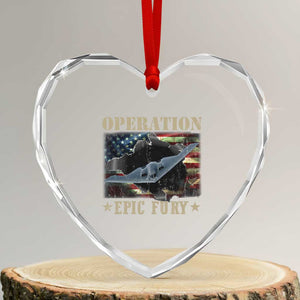 Operation Epic Fury Heart Crystal Glass Ornament Military Bomber Jet American Flag TS11 Transparent Glass 3'' Heart Print Your Wear
