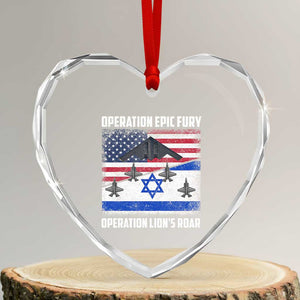 Operation Epic Fury Lions Roar Heart Crystal Glass Ornament USA Israel Flag Freedom Defense TS02 Transparent Glass 3'' Heart Print Your Wear