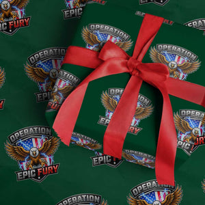 Operation Epic Fury Patriotic Bald Eagle Wrapping Paper Roll American Flag Shield Graphic Freedom Pride TS02 Green Print Your Wear