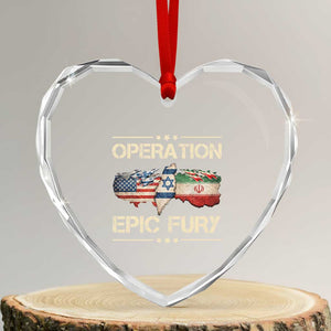 Operation Epic Fury USA Israel Heart Crystal Glass Ornament Patriotic Military Peace Through Strength TS02 Transparent Glass 3'' Heart Print Your Wear