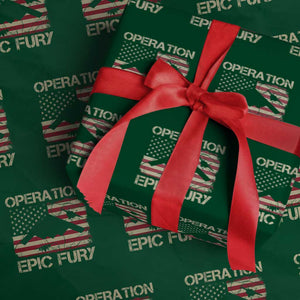 Operation Epic Fury Vintage American Flag Bomber Wrapping Paper Roll B2 Spirit Patriotic Strength TS02 Green Print Your Wear