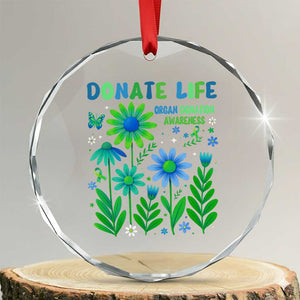 Organ Donation Awareness Crystal Glass Ornament Green Ribbon Donate Life Floral TS10 Transparent Glass 3'' Circle Print Your Wear