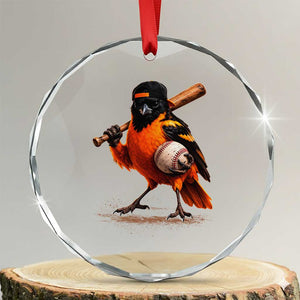 Oriole Baseball Player Crystal Glass Ornament Retro Funny Bird Mascot Baseball Fans TS10 Transparent Glass 3'' Circle Print Your Wear