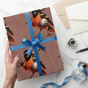 Oriole Baseball Player Wrapping Paper Roll Retro Funny Bird Mascot Baseball Fans TS10 Mocha Print Your Wear