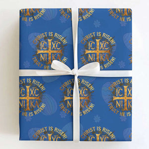 Orthodox Easter Christian Wrapping Paper Roll Christ Is Risen He Is Risen Greek NIKA Cross TS11 Royal Blue Print Your Wear