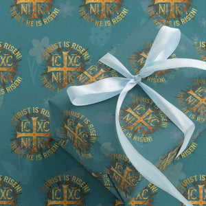 Orthodox Easter Christian Wrapping Paper Roll Christ Is Risen He Is Risen Greek NIKA Cross TS11 Teal Print Your Wear