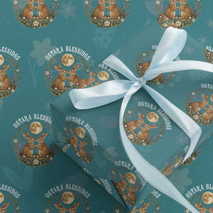 Ostara Blessing Pagan Eostre Easter Day Wrapping Paper Roll Spring Moon Rabbit Spring Equinox Festival TS11 Teal Print Your Wear