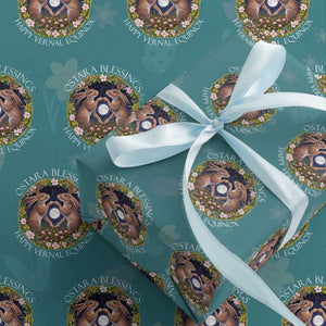 Ostara Blessings Happy Vernal Equinox Wrapping Paper Roll Ostara Pagan Eostre Easter Day Wolpertinger TS11 Teal Print Your Wear