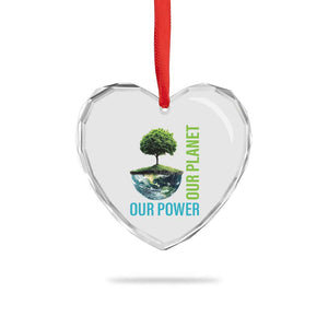 Our Power Our Planet Heart Crystal Glass Ornament Earth Day 2025 TS02 Print Your Wear